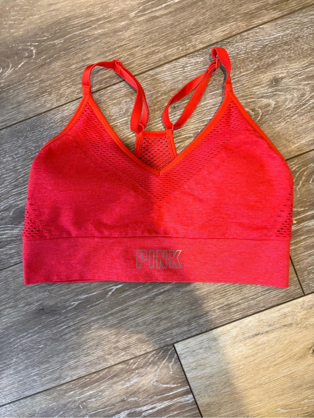 PINK Victoria's Secret Red Mesh-Panel Seamless Sports Bra